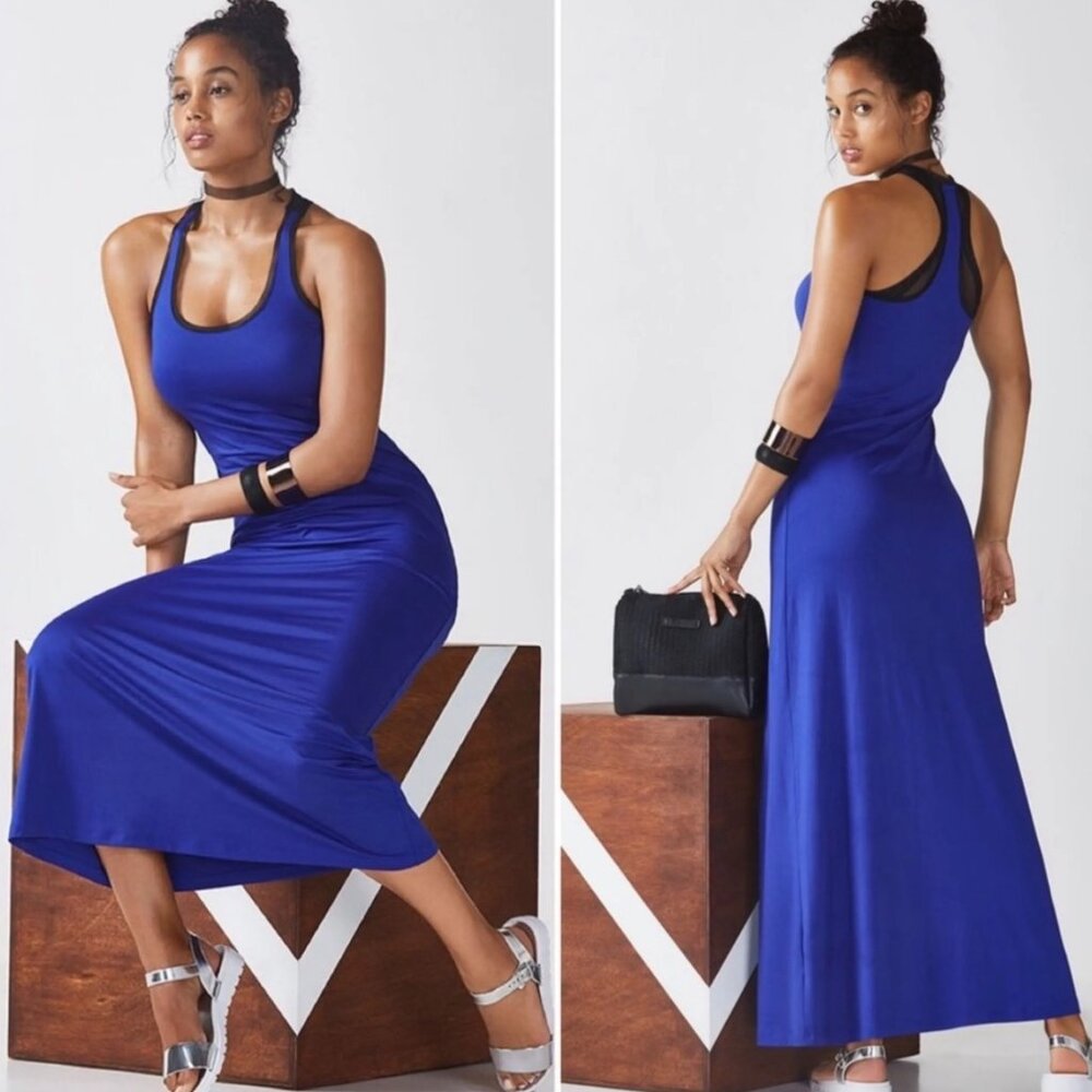 Fabletics Mosa Maxi Length Dress Cobalt Blue Soft Jersey Fabric Size Small